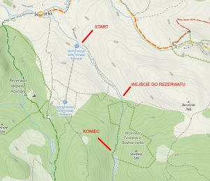 Mapa szlaku turystycznego przez Rezerwat Zaskalskie Bodnarówka w Pieninach